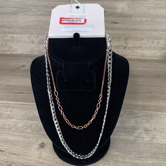 Melrose and Market Silver Rose Gold Dual Layer Chain Necklace Nickel Free NWT - Picture 2 of 6